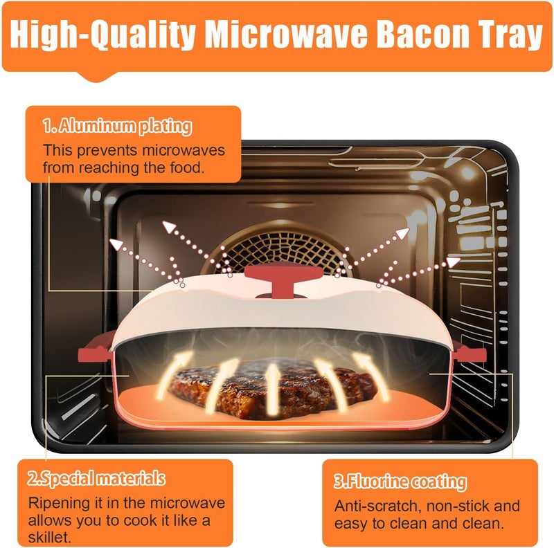 HJ Microwave Grill Pan with Cover, Microwave Cookware Multi-Use for Grilling, Frying, Browning and Crisping, Microwave Bacon Cooker Tray, Microwave Griller with Cover Safe and Easy to Clean (Red) - Image 4